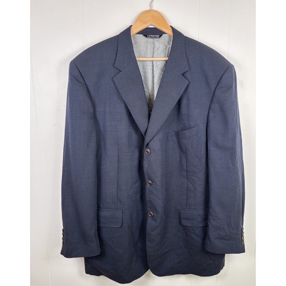JP Tilford Samuelsohn Harry Rosen Navy Blue Check Wool Blazer Sport Coat 48R